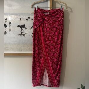 Free People Fuchsia Pink Floral Skirt - Elastic Waistband with leg slit